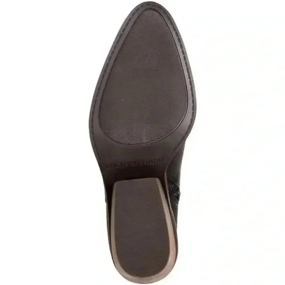 Lucky Brand Sauci Almond Toe Block Heel Leather Ankle Booties Black sz 7m